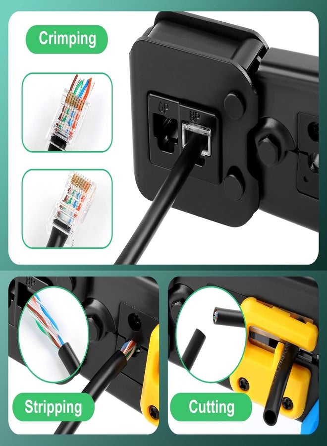 FEDUS Passthrough Crimping tool, Crimp, Cut, Strip Tool Pass-Through Ethernet Crimper, Professional RJ45 Crimp Tool for 8P/RJ45 and 6P/RJ12 4P/RJ11, Cat6a Cat6 Cat5e Pass Through & Regular Connectors - Image 2